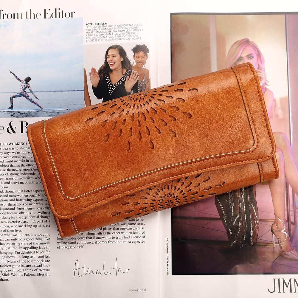 7376 Soft PU Leather Long Wallet Trifold Clutch Purse Credit Card Holder - Picture 2 of 6